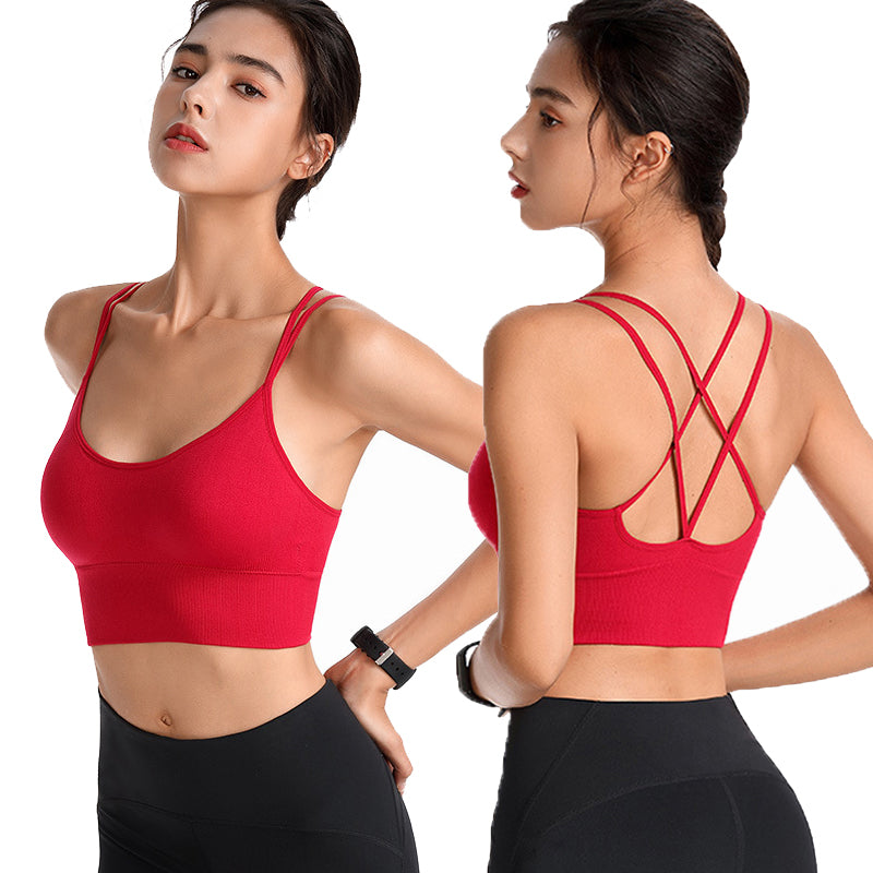 Women's Sexy Sports Bra Top for Fitness Push Up Cross Straps